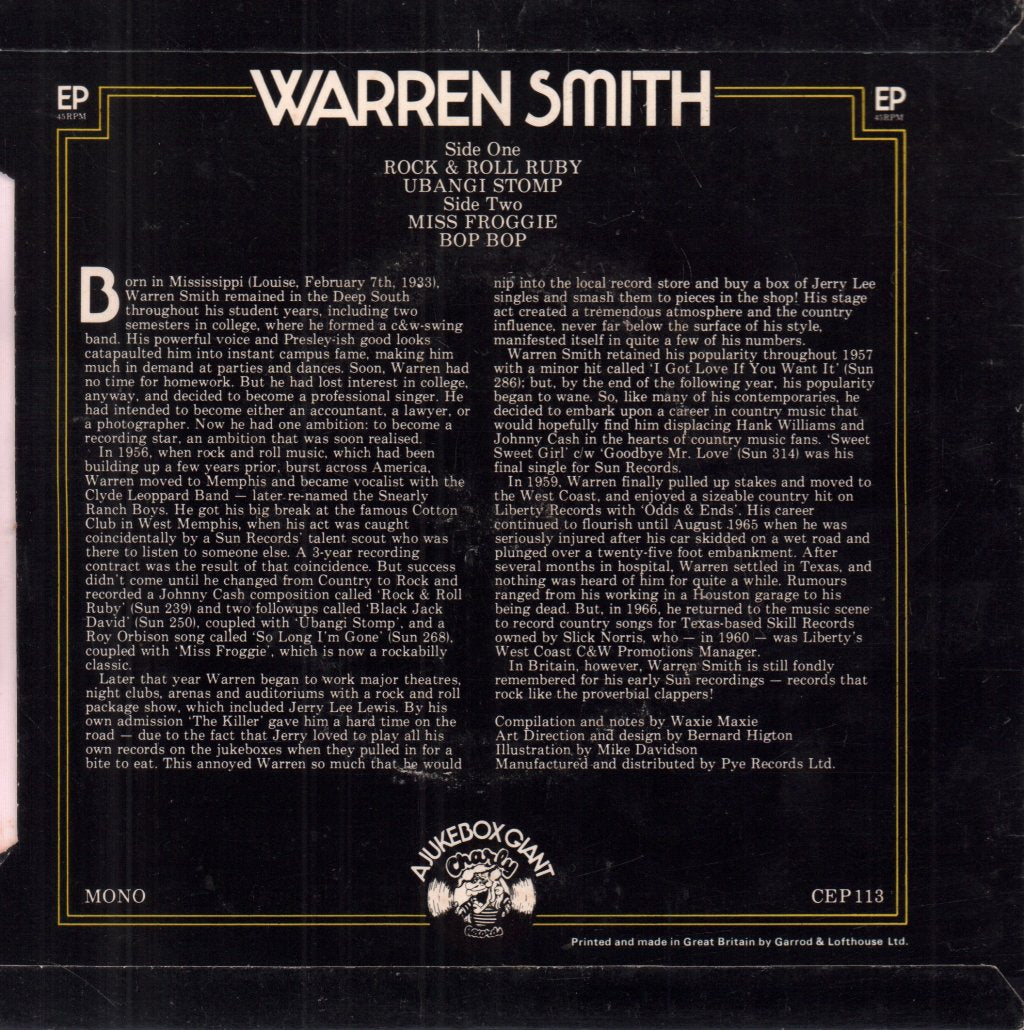 Warren Smith - Rock And Roll Ruby - 7 Inch