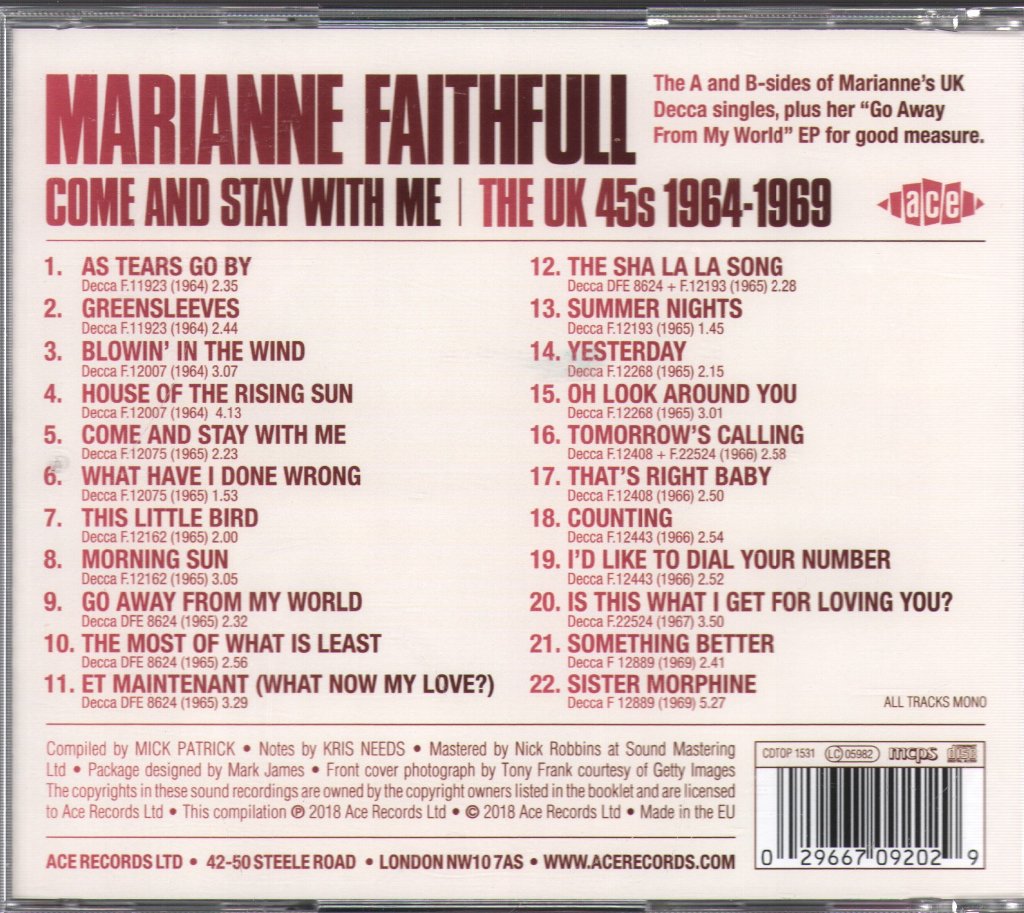 Marianne Faithfull - Come And Stay With Me | The UK 45s 1964-1969 - Cd
