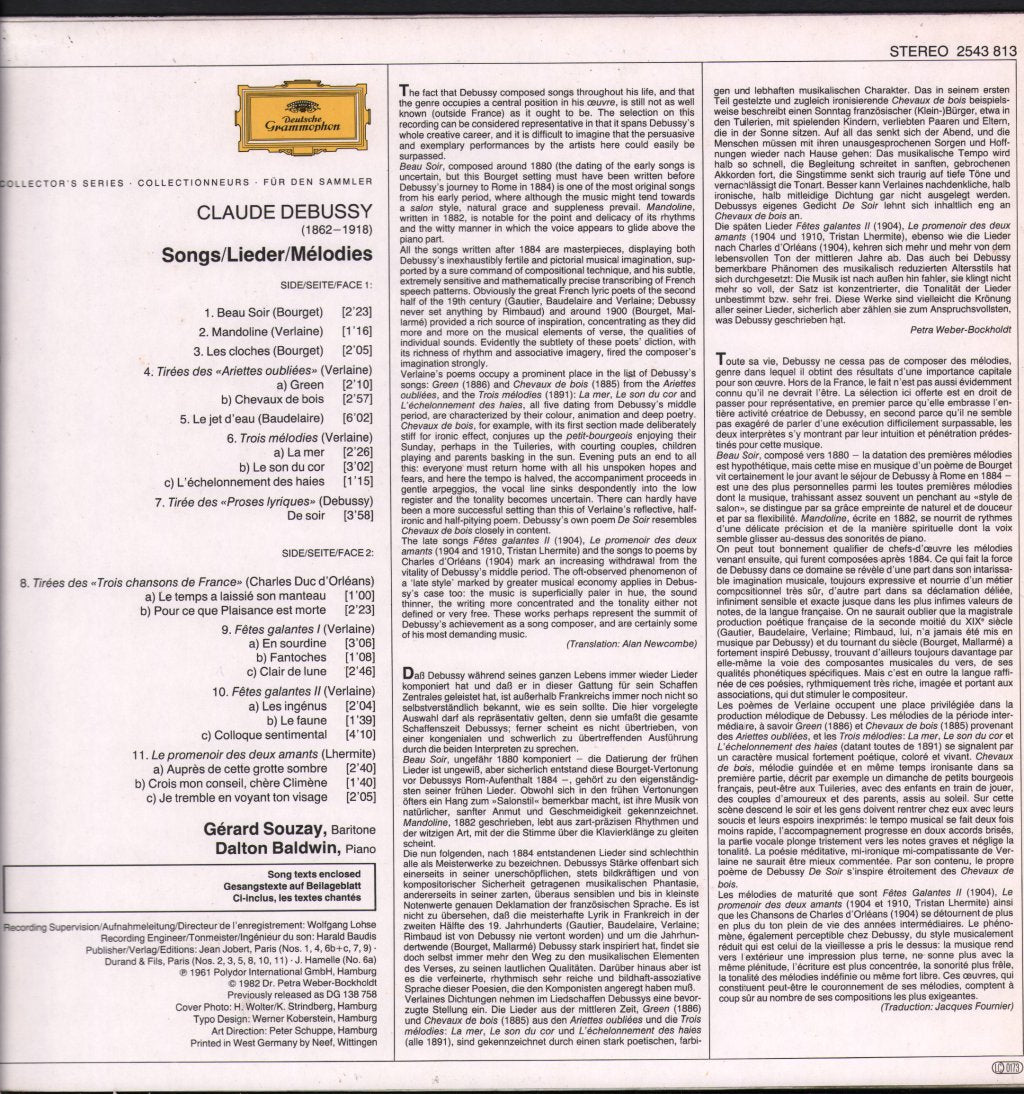 Gerard Souzay / Dalton Baldwin - Debussy - Chansons - Lp