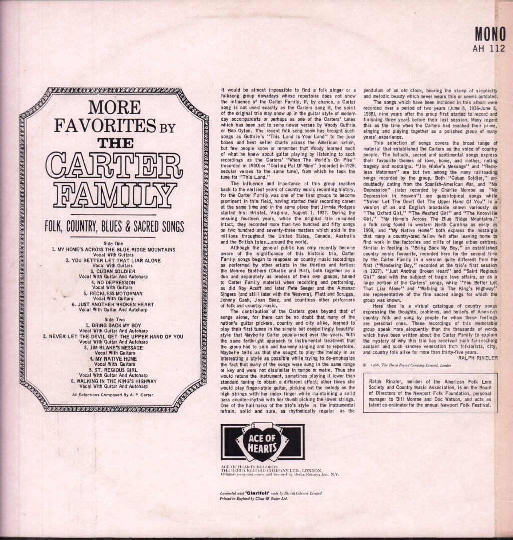 Carter Family - More Favorites By - Lp