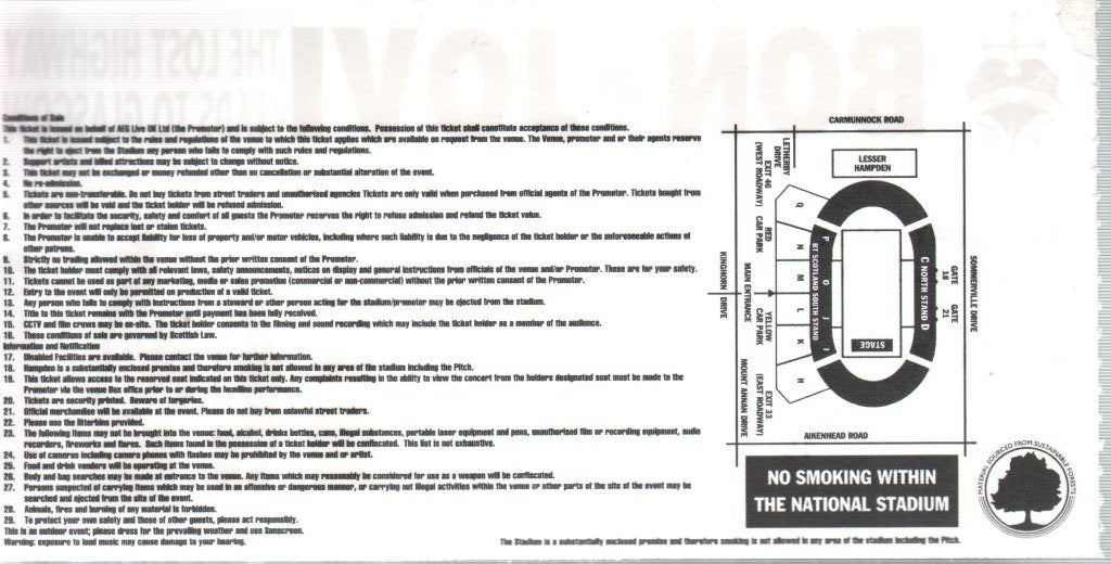 Bon Jovi - Lost Highway Leads To Glasgow - Ticket