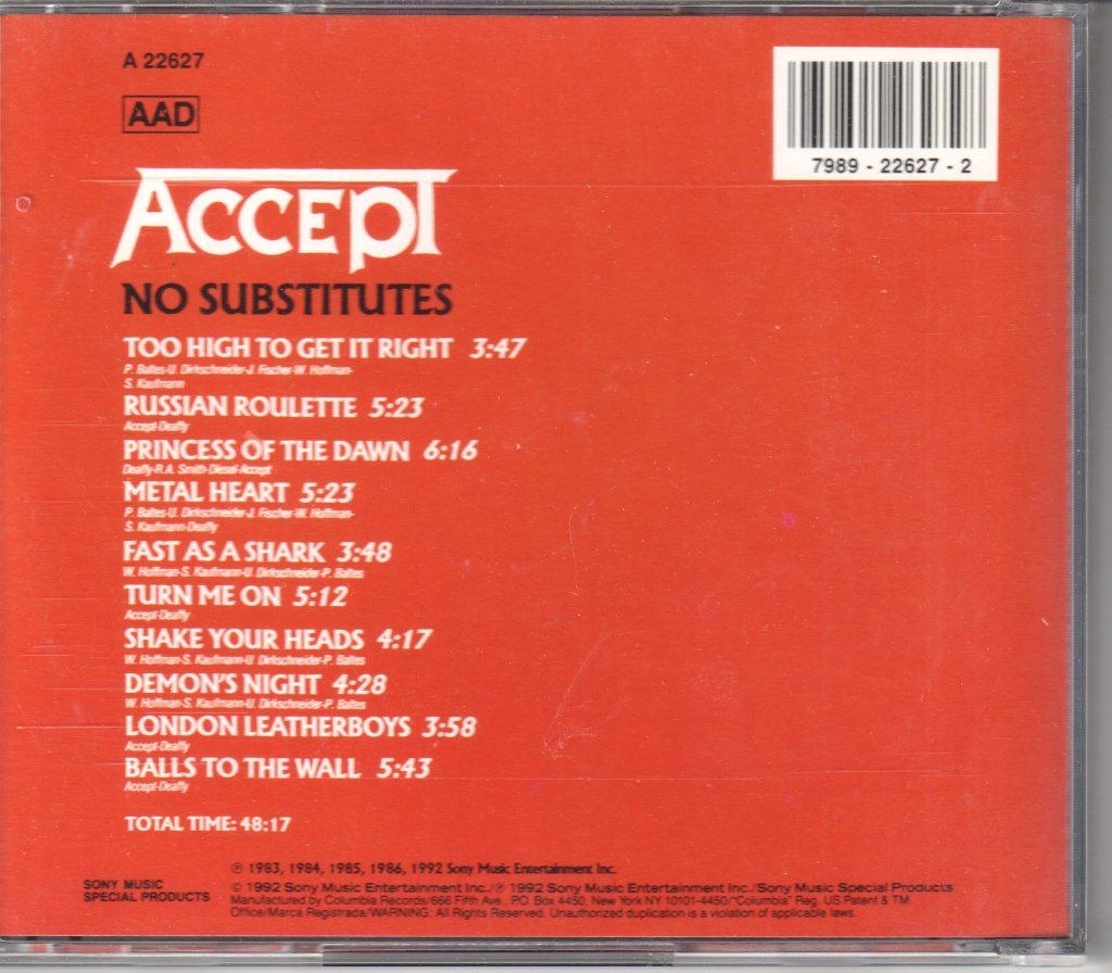 Accept - No Substitutes - Cd