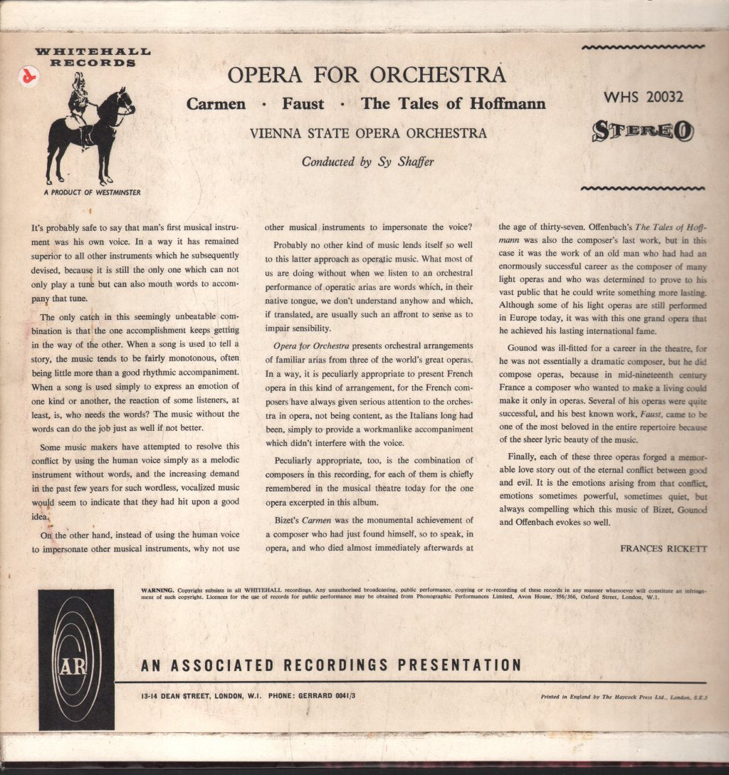 Sy Shaffer / Vienna State Opera Orchestra - Opera For Orchestra / Carmen / Tales of Hoffman - Lp