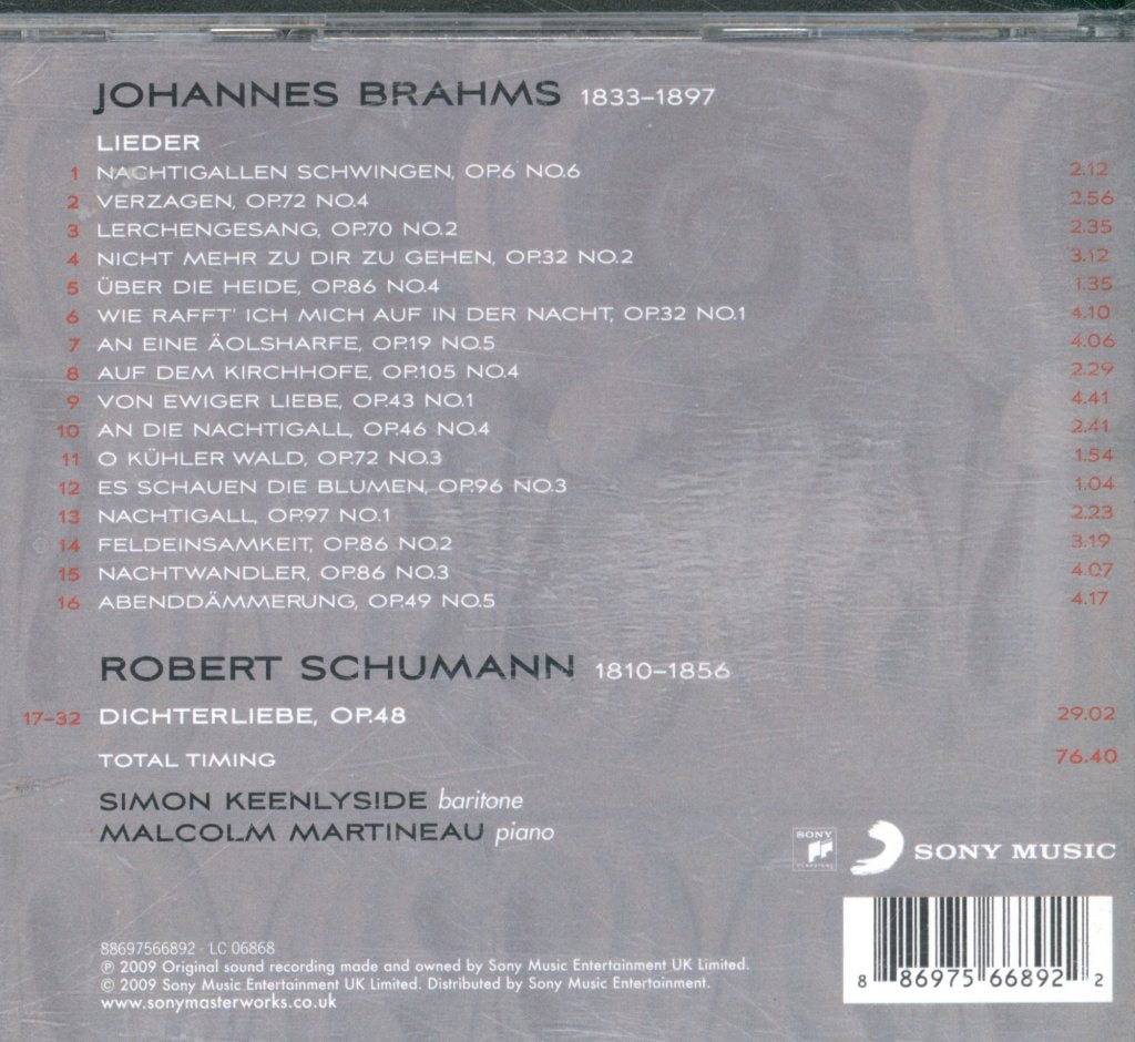 Simon Keenlyside, Malcolm Martineau - Schumann / Brahms - Dichterliebe / Lieder - Cd