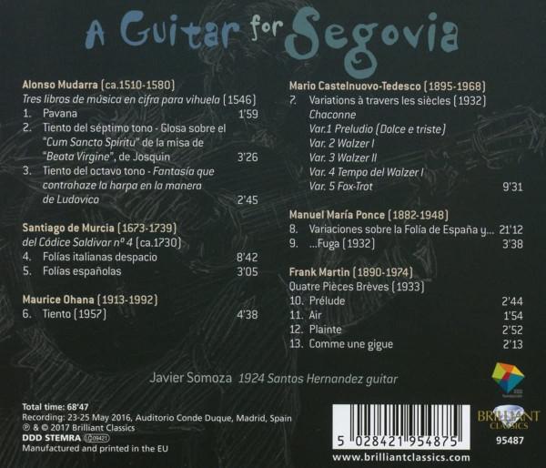 Javier Somoza Castelnuovo-Tedesco De Murcia Mudarra Martin Ohana Ponce - A Guitar For Segovia - Cd