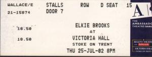 Elkie Brooks - Victoria Hall, 25Th July 02 - Ticket
