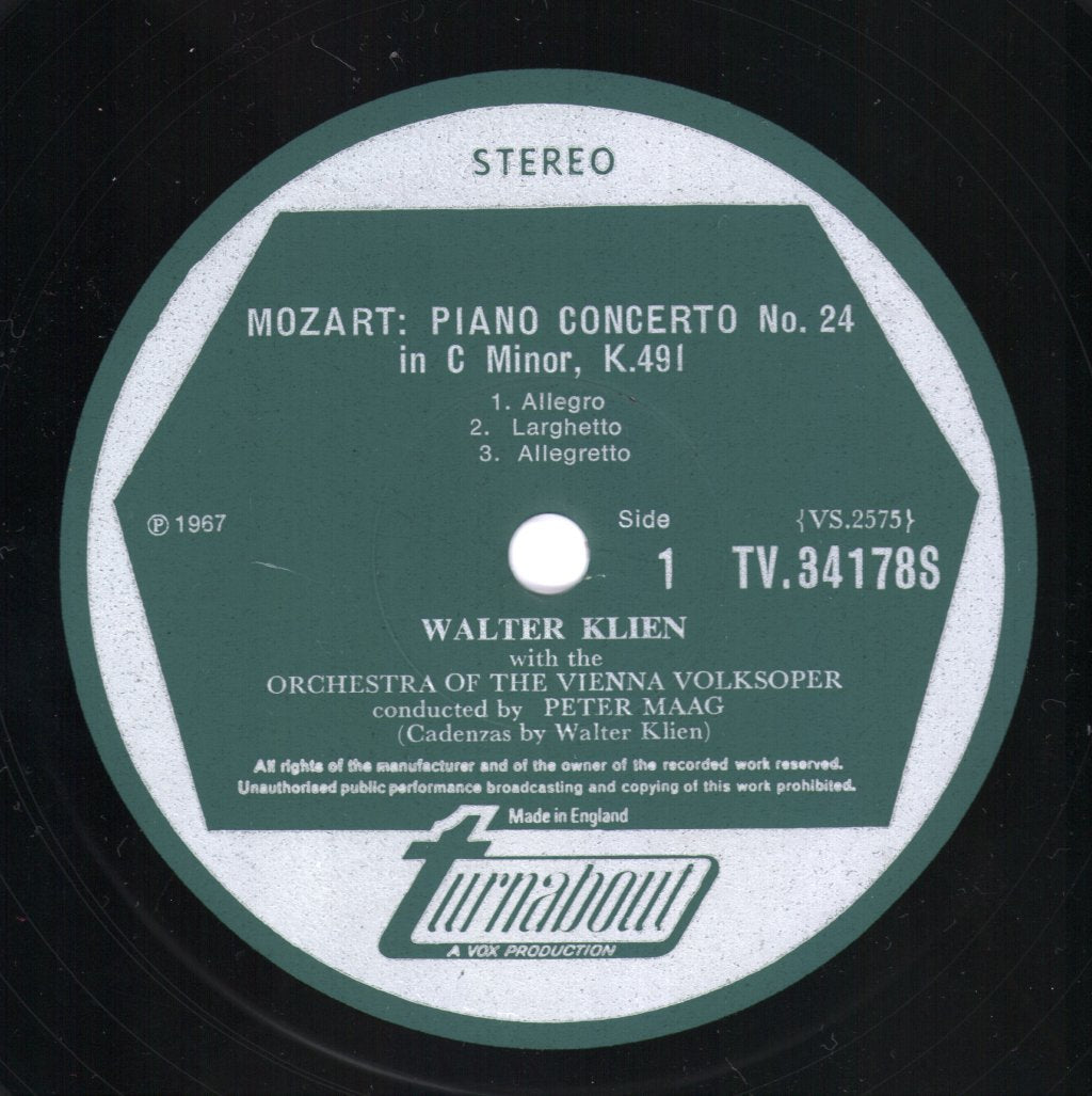 Walter Klien / Peter Maag / Orchestra of the Vienna Volksoper - Mozart - Piano Concerto No 24 In C Minor, K. 491 / Sonata In C Minor, K. 457 / Fantasy In C Minor, K. 475 - Lp