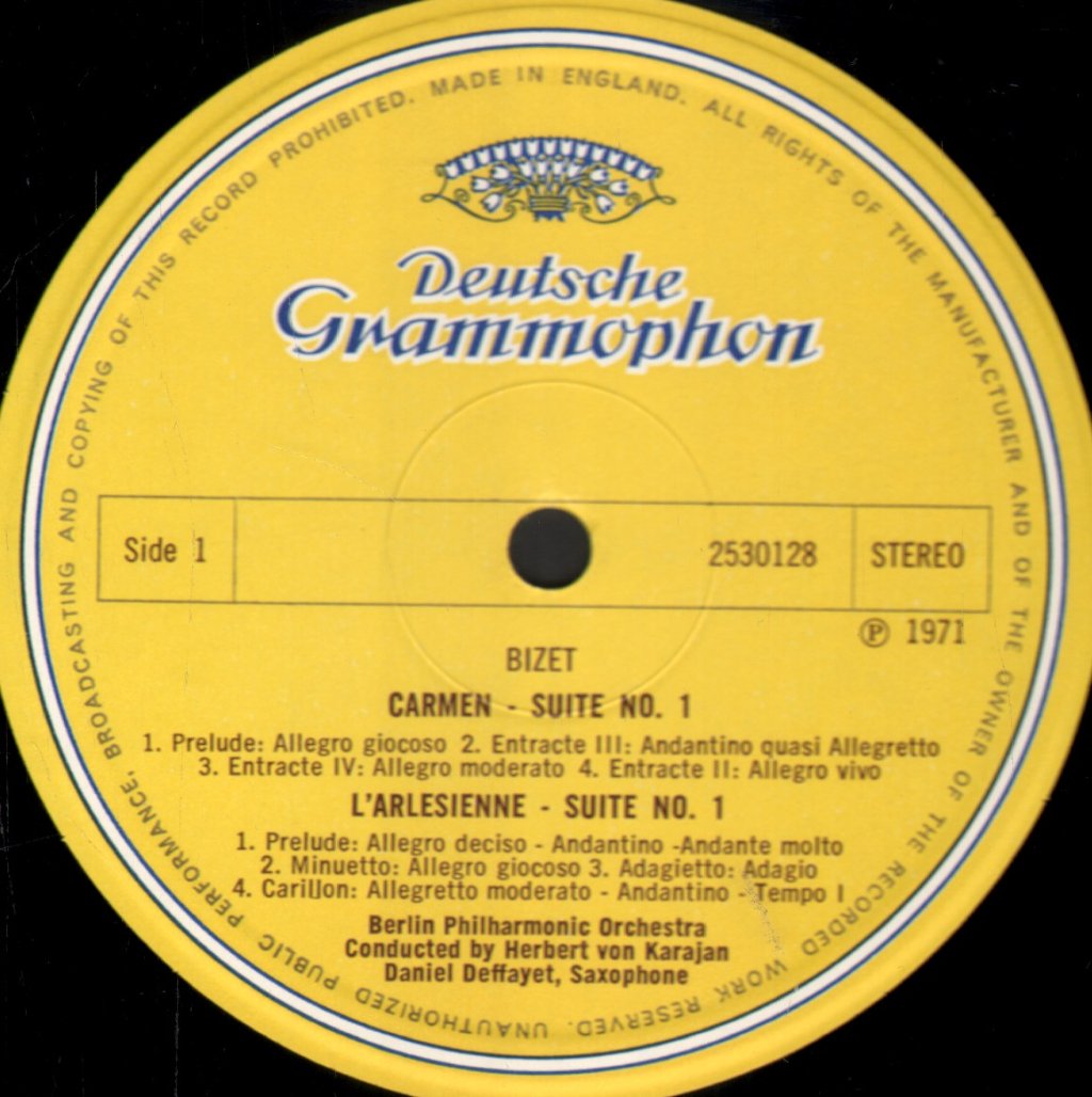 Herbert Von Karajan / Berlin Philharmonic Orchestra - Bizet - Carmen Suite 1 / L'Arlesienne Suites 1 And 2 - Lp