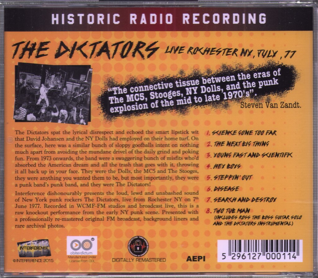 Dictators - Live Rochester Ny, July, 77 - Cd