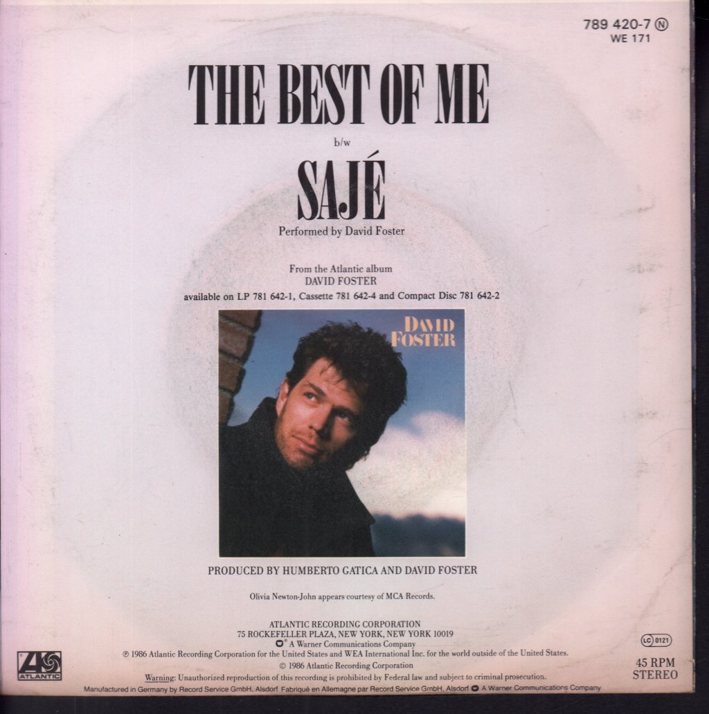 David Foster And Olivia Newton John - Best Of Me - 7 Inch