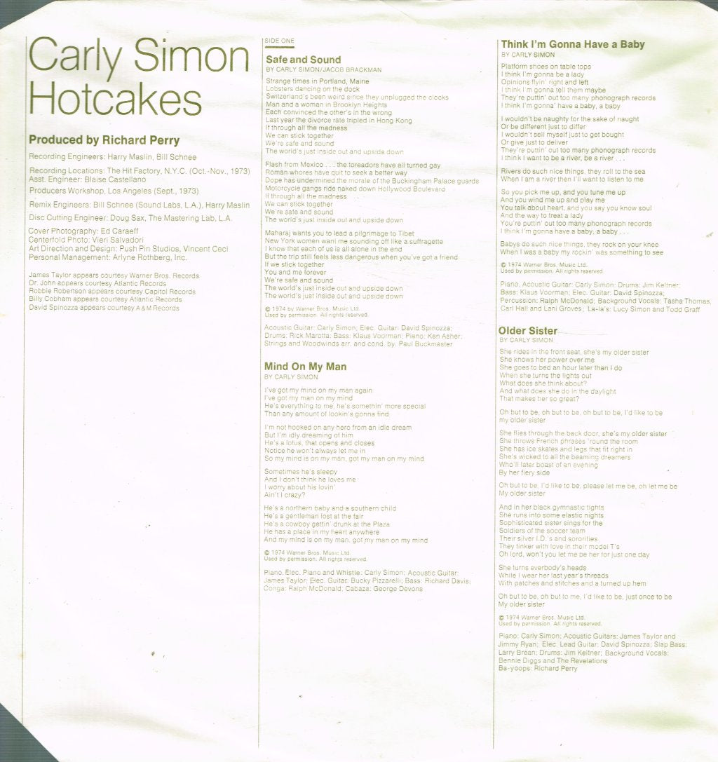 Carly Simon - Hotcakes - Lp