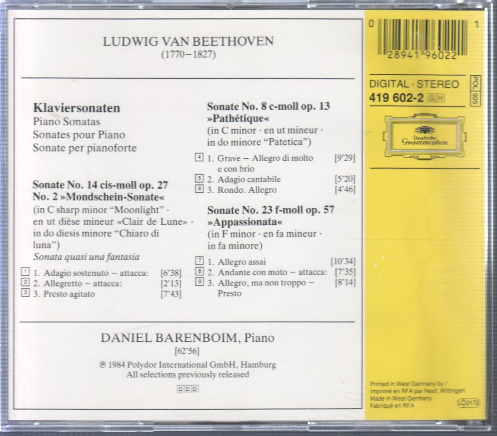 Daniel Barenboim - Sonaten »Mondschein = Moonlight = Clair De Lune • Pathétique • Appassionata« - Cd
