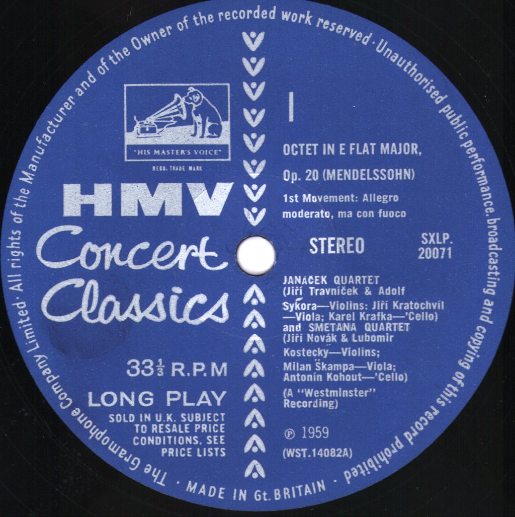 Janacek Quartet / Smetana Quartet - Mendelssohn - Octet In E Flat Major, Op. 20 - Lp