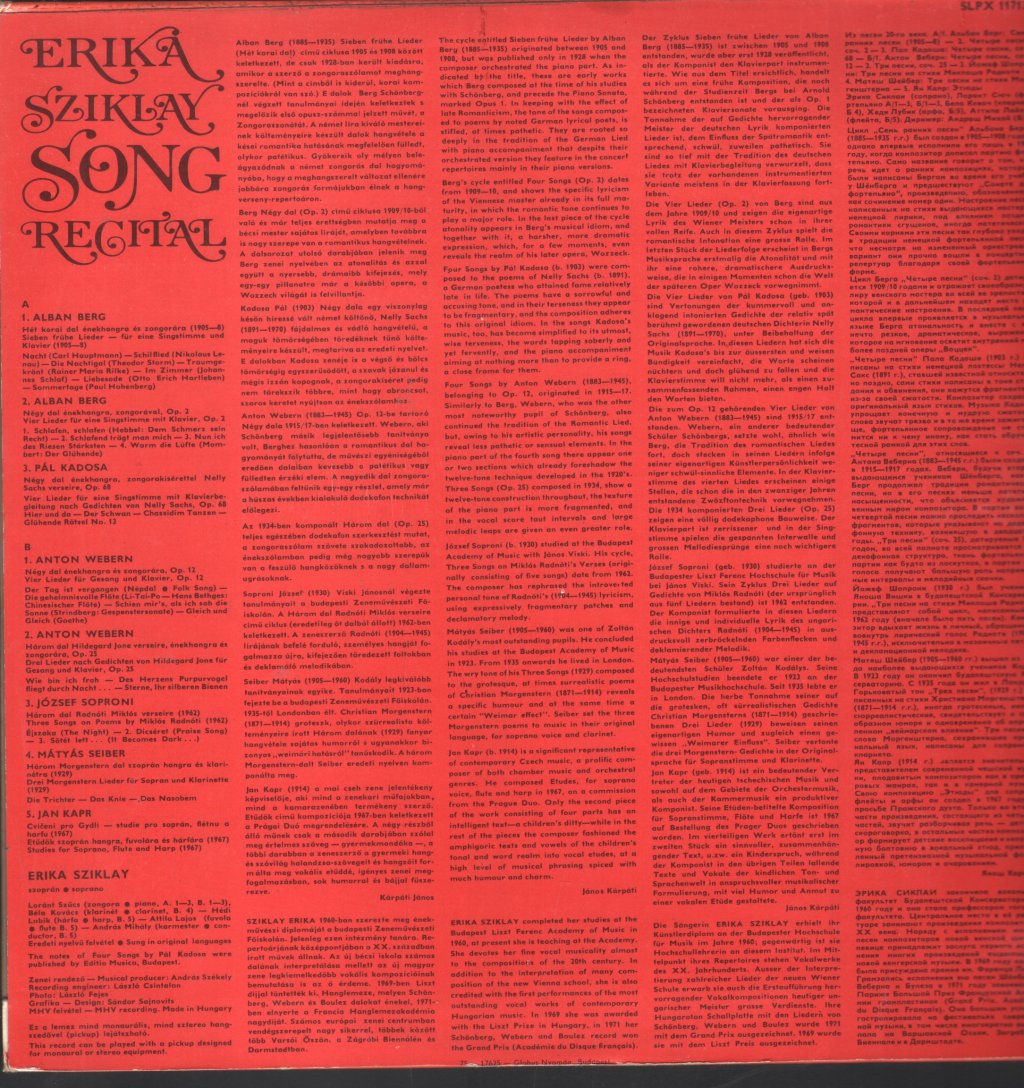 Erika Sziklay - Song Recital - Lp