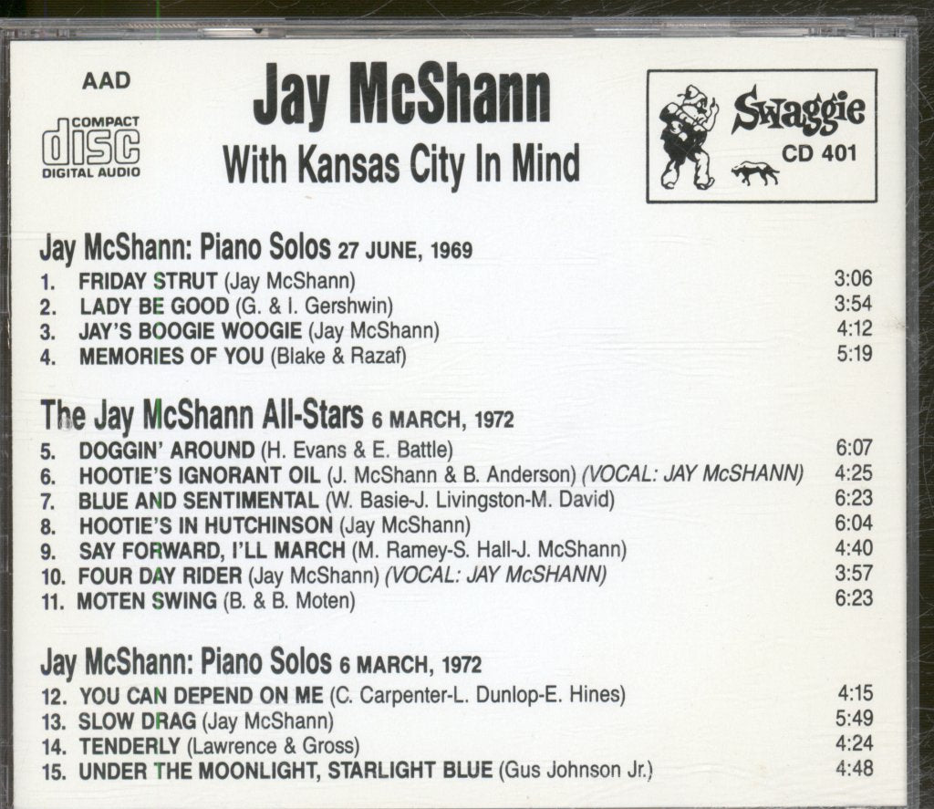 Jay Mcshann - With Kansas City In Mind - Piano Solos 1969 & 1972, The Jay McShann All-stars 1972 - Cd
