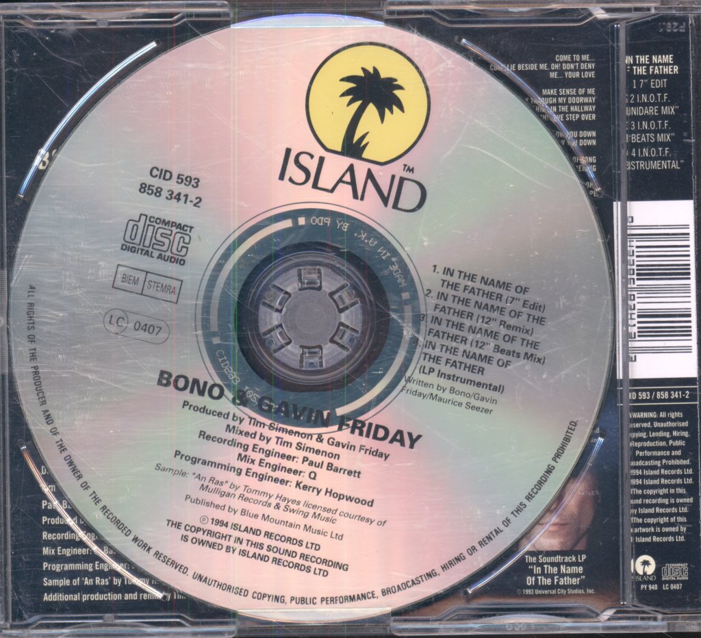 Bono And Gavin Friday - In The Name Of The Father - Cd