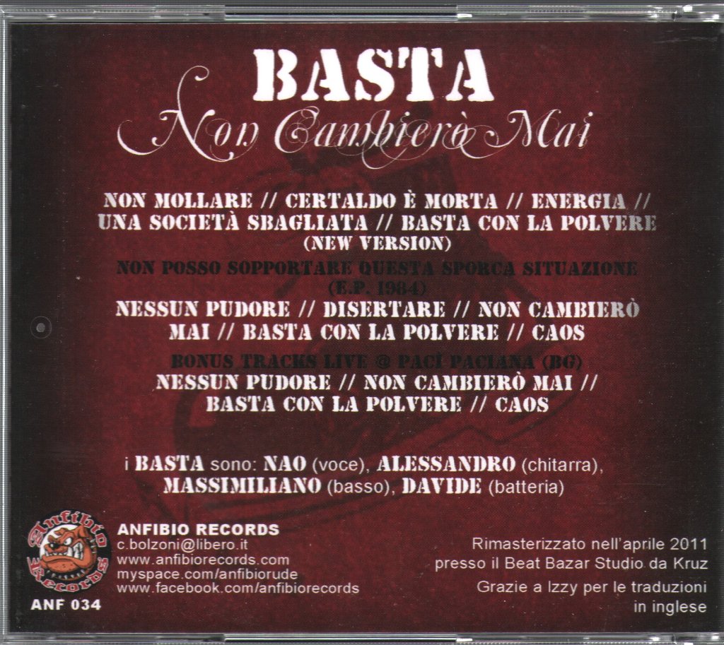 Basta - Non Cambiero Mai - Cd