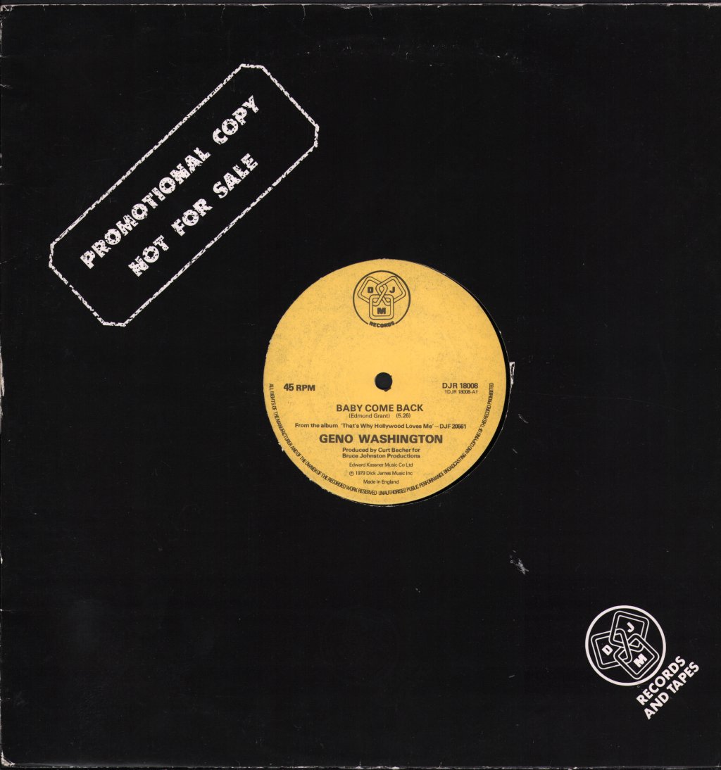 Geno Washington - Baby Come Back - 12 Inch