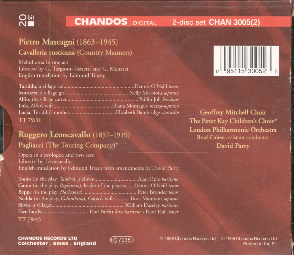 London Philharmonic Orchestra, David Parry - Mascagni - Cavalleria Rusticana - Double Cd