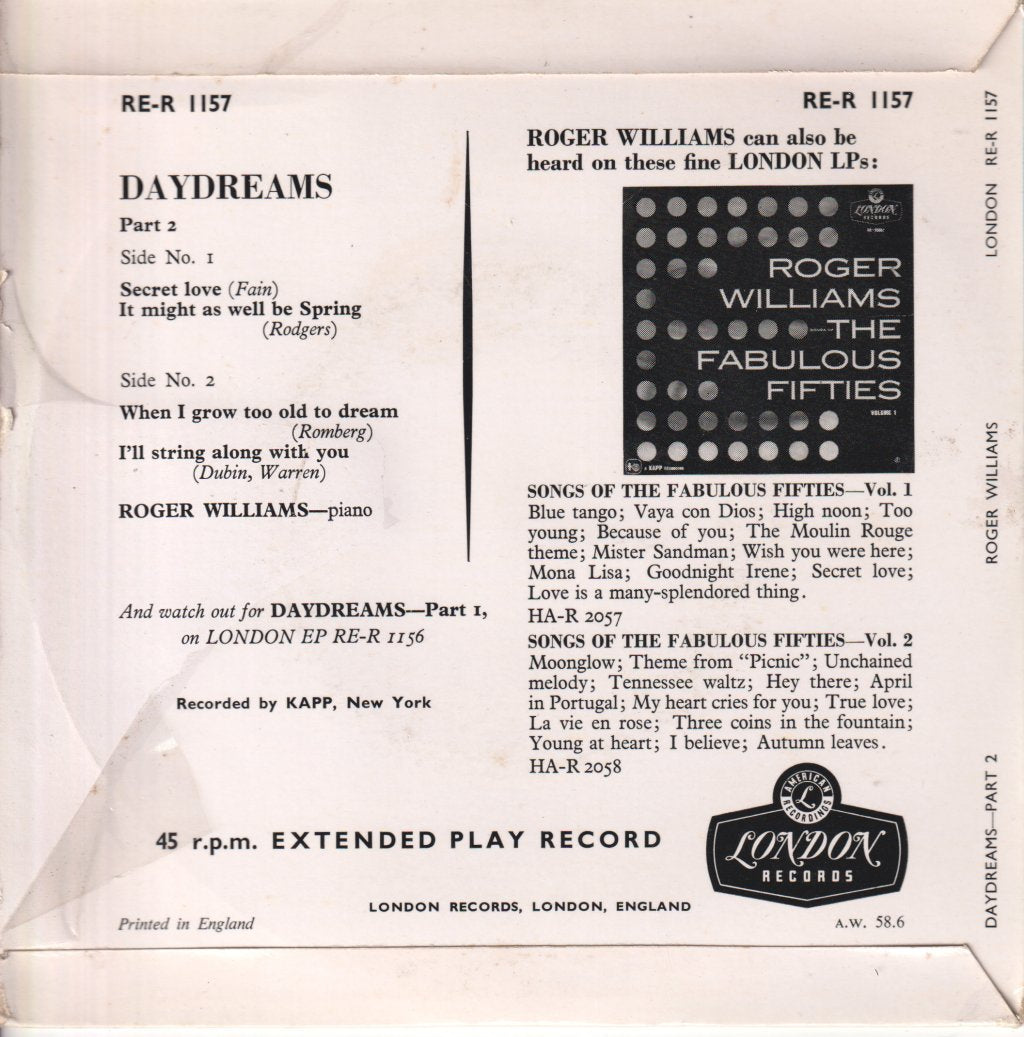 Roger Williams - Daydreams - 7 Inch
