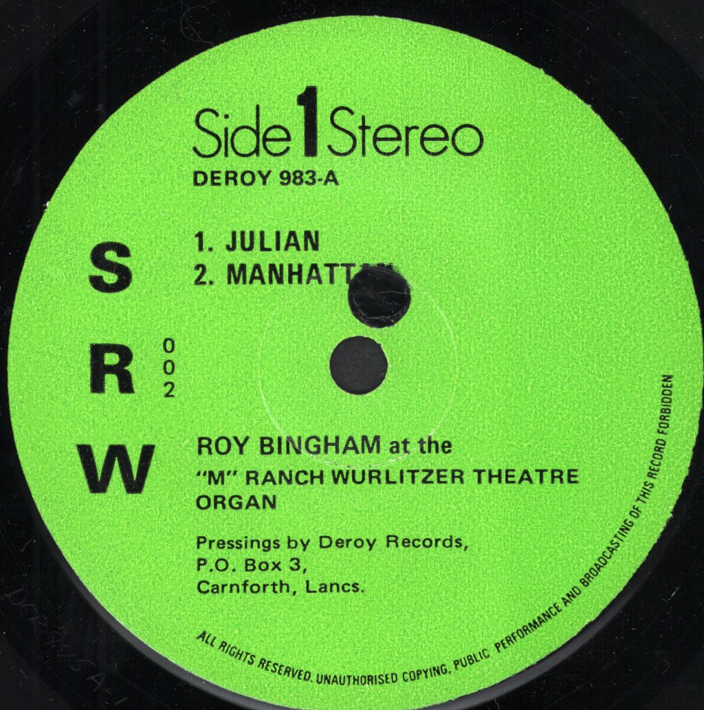 Roy Bingham - At The 'M' Ranch Wurlitzer Theatre Organ - 7 Inch