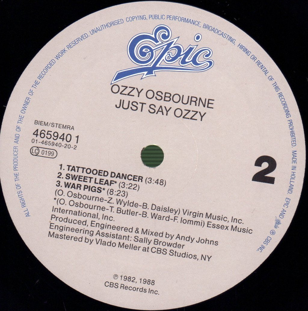 Ozzy Osbourne - Just Say Ozzy - Lp
