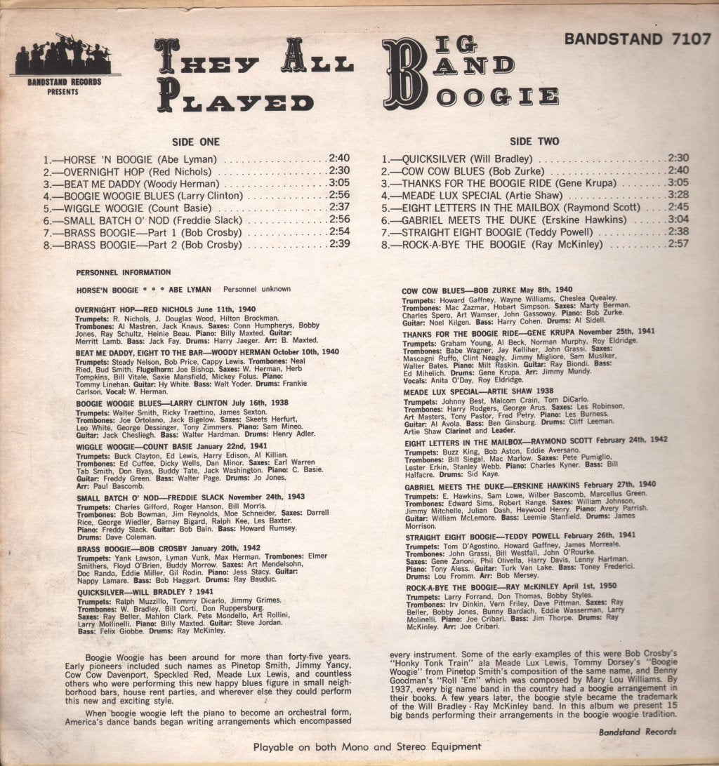 Various Artists - They All Played Big Band Boogie - Lp