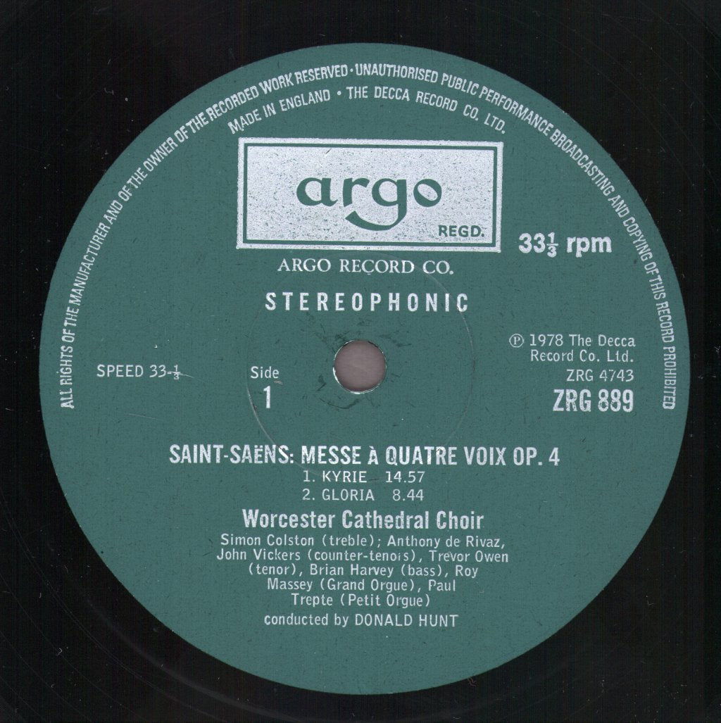 Roy Massey / Worcester Cathedral Choir / Donald Hunt - Saint-Saens - Messe a Quatre Voix, Op.4 - Lp
