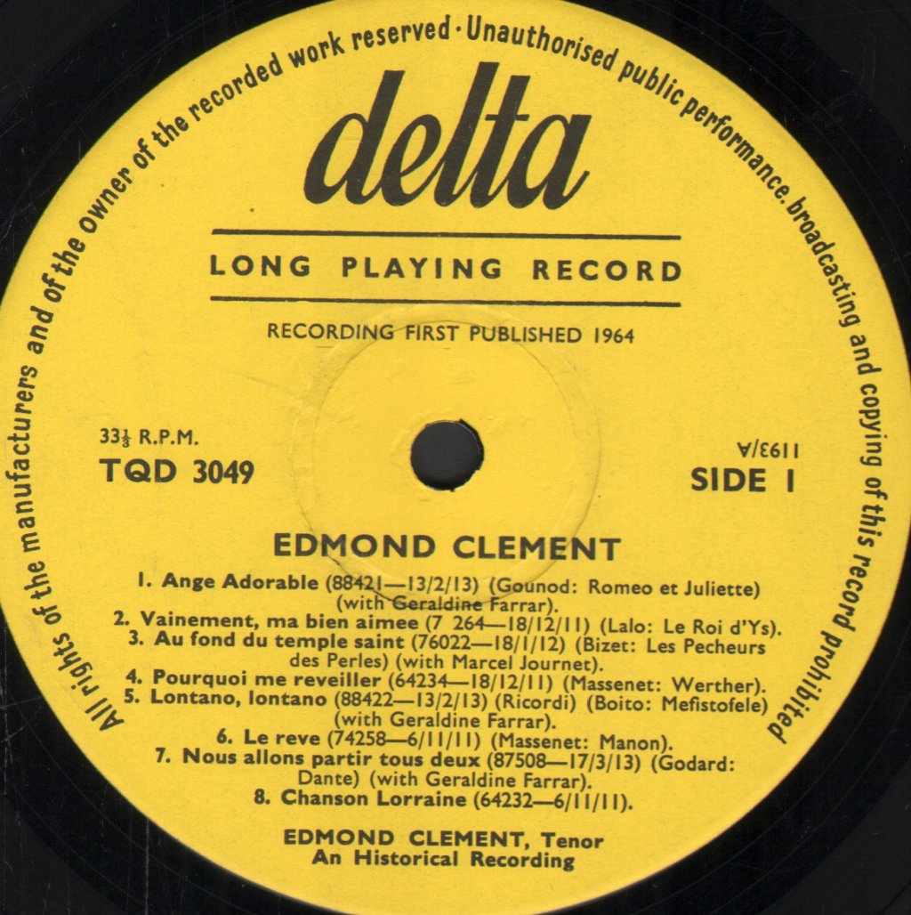Edmond Clement - Edmond Clement, An Historical Recording - Lp