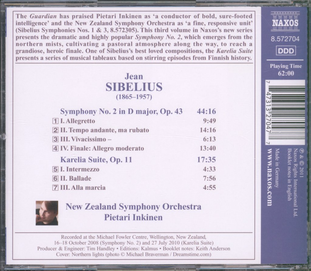 New Zealand Symphony Orchestra, Pietari Inkinen - Sibelius - Symphonie No. 2 - Karelia Suite - Cd