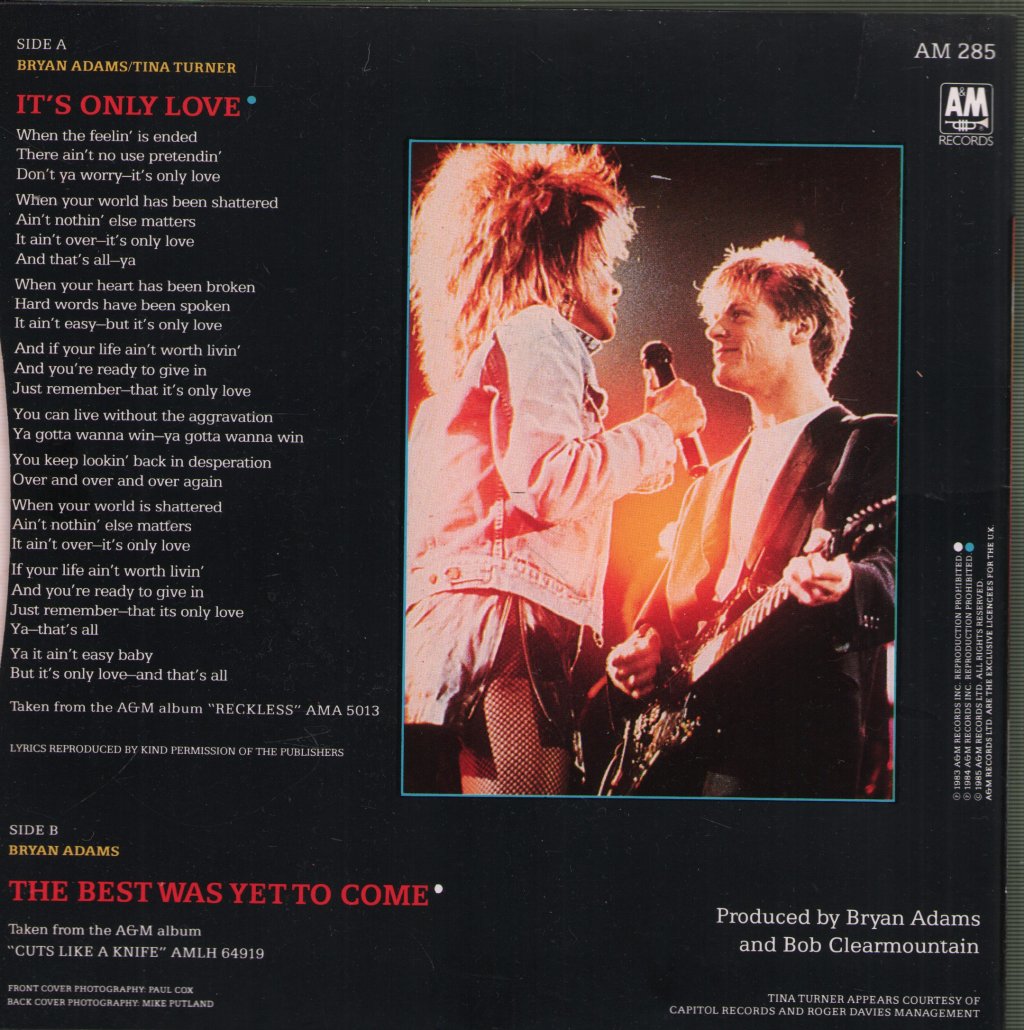 Bryan Adams And Tina Turner - It's Only Love - 7 Inch