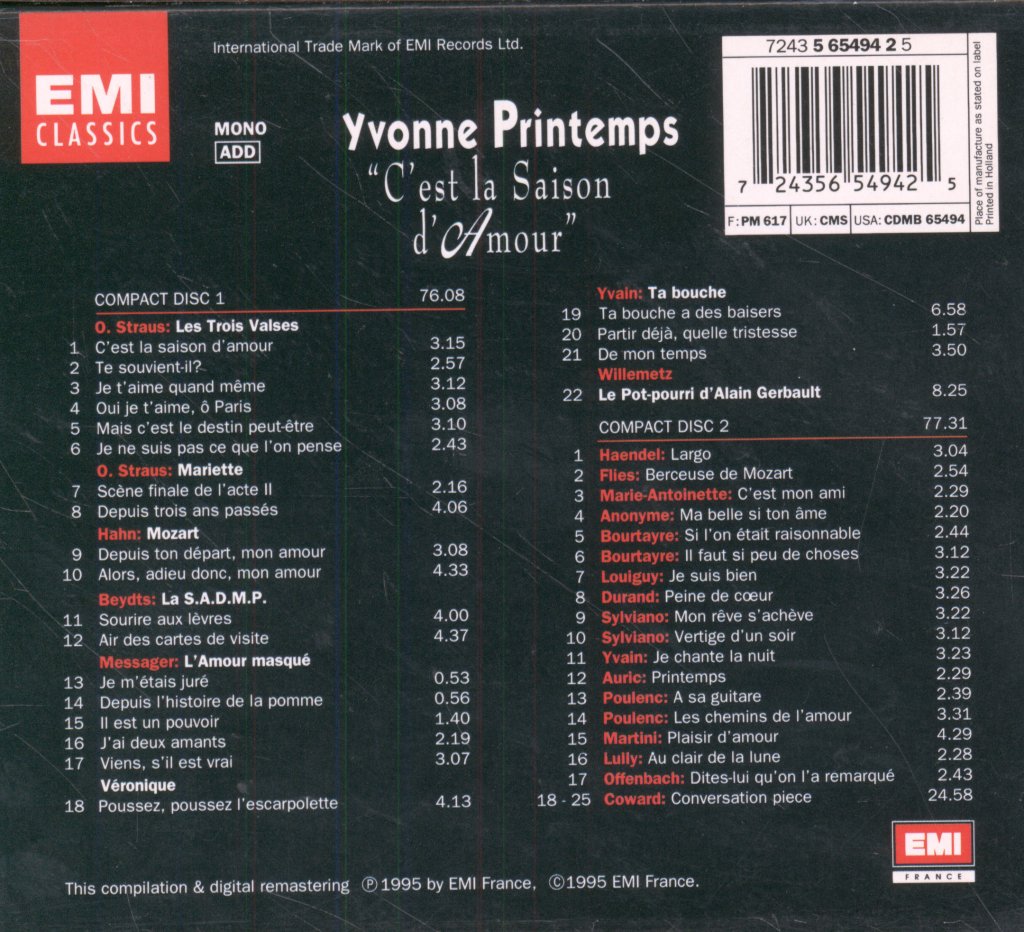 Yvonne Printemps - C'est La Saison D'amour - Double Cd