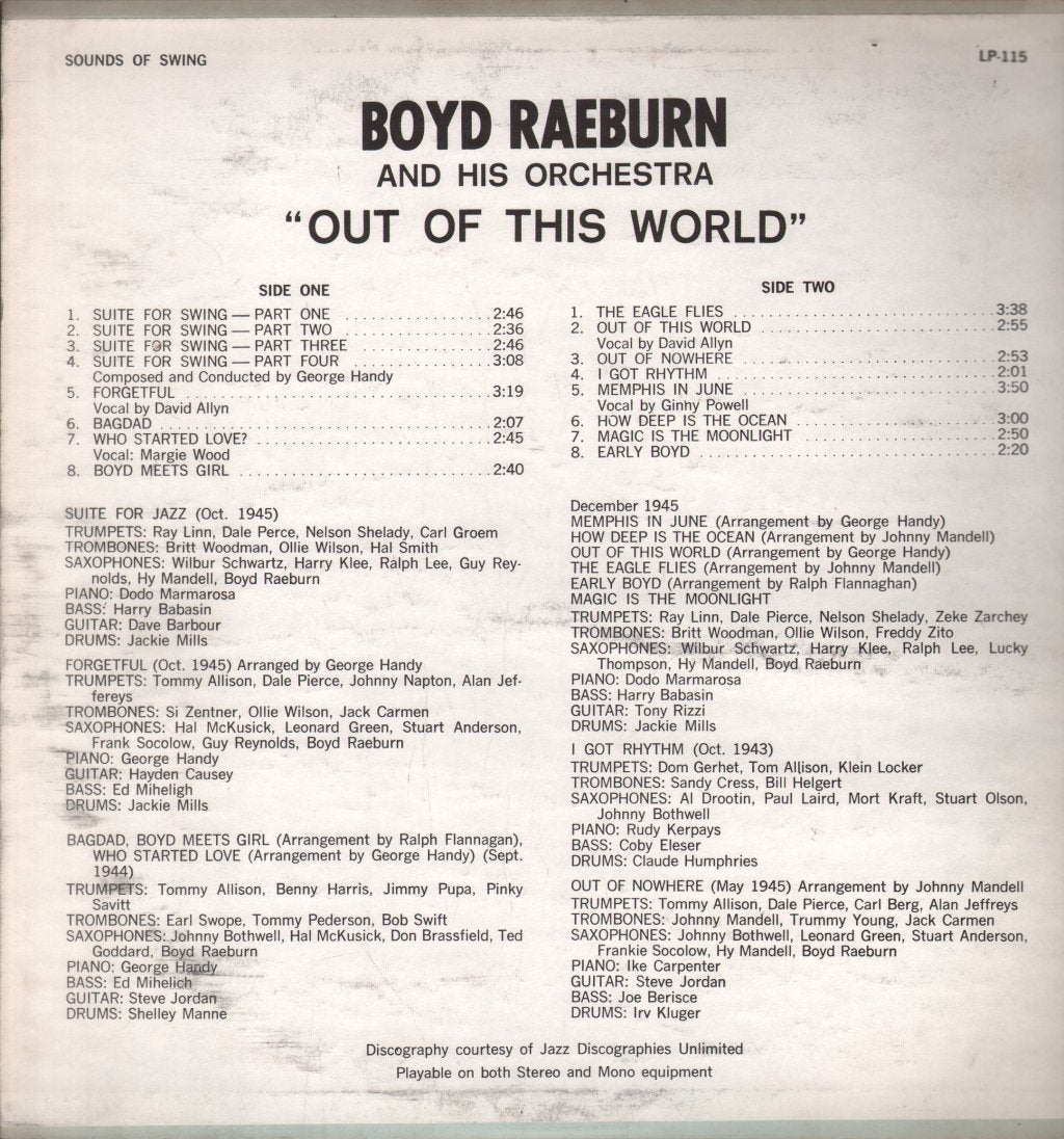 Boyd Raeburn And His Orchestra - Out Of This World - Lp
