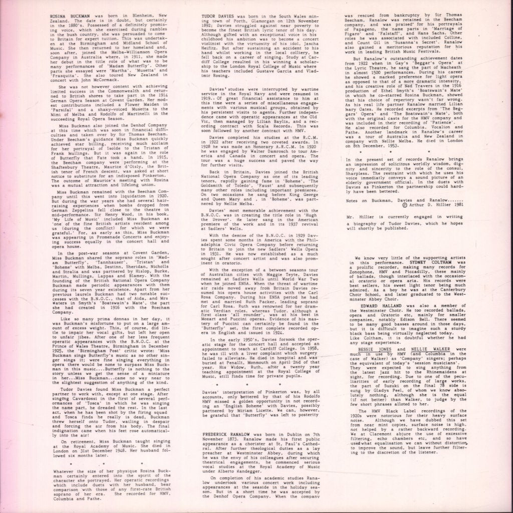 Rosina Buckman - Puccini Madam Butterfly - Double Lp