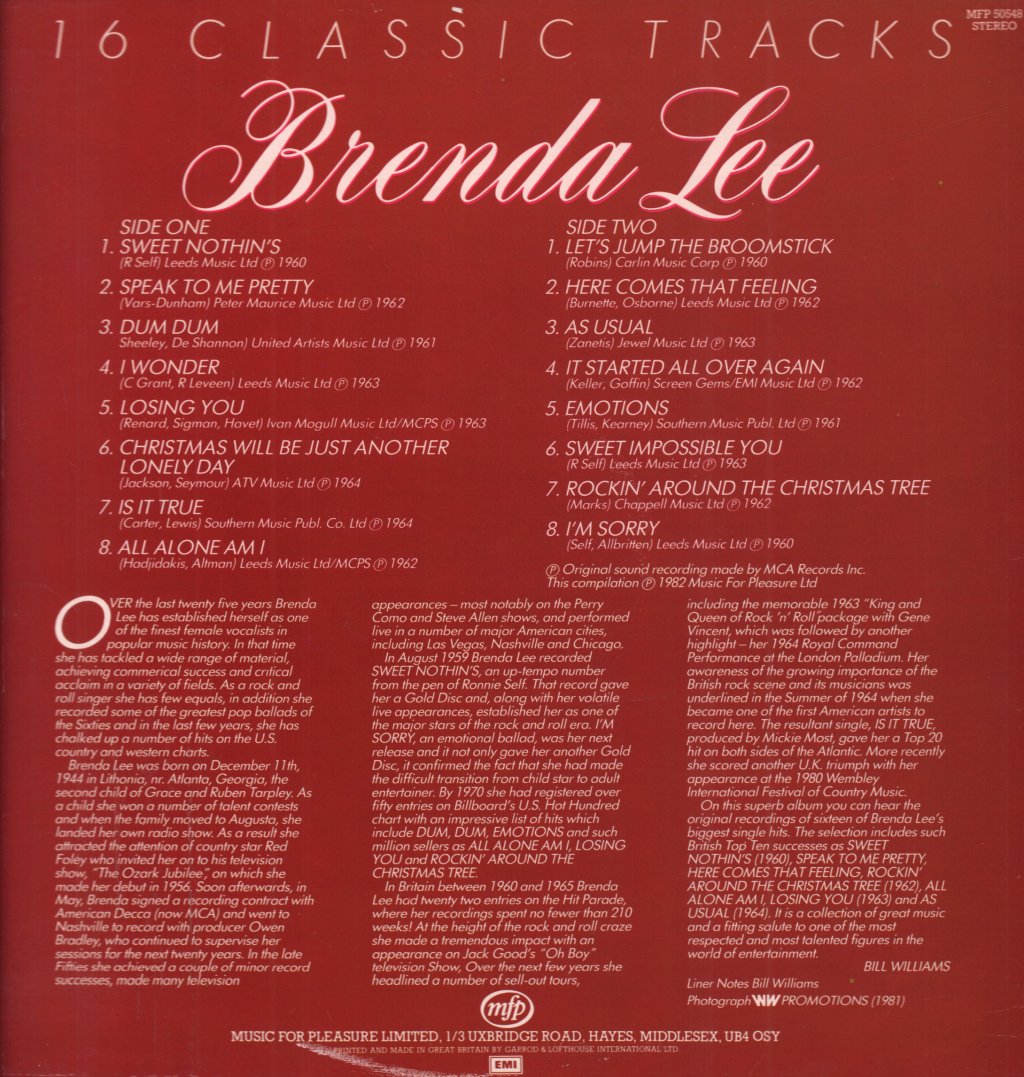 Brenda Lee - 16 Classic Tracks - Lp