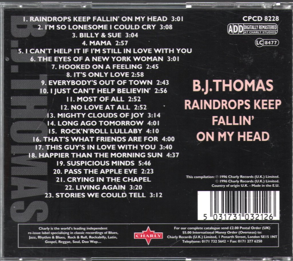 B.J. Thomas - Raindrops Keep Fallin' On My Head - Cd