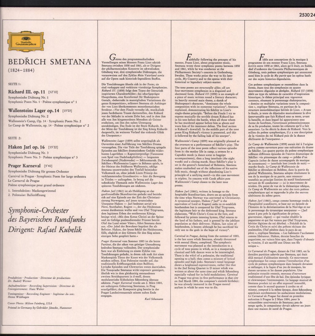 Rafael Kubelik / Symphonie-Orchester Des Bayerischen Rundfunks - Smetana - 4 Symphonic Poems - Lp