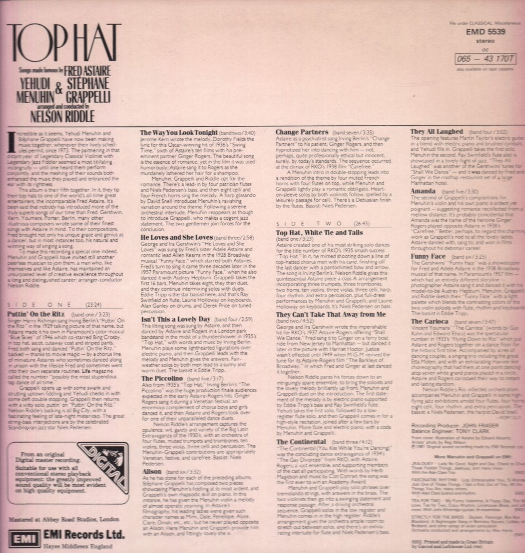 Yehudi Menuhin And Stephane Grappelli - Top Hat - Lp