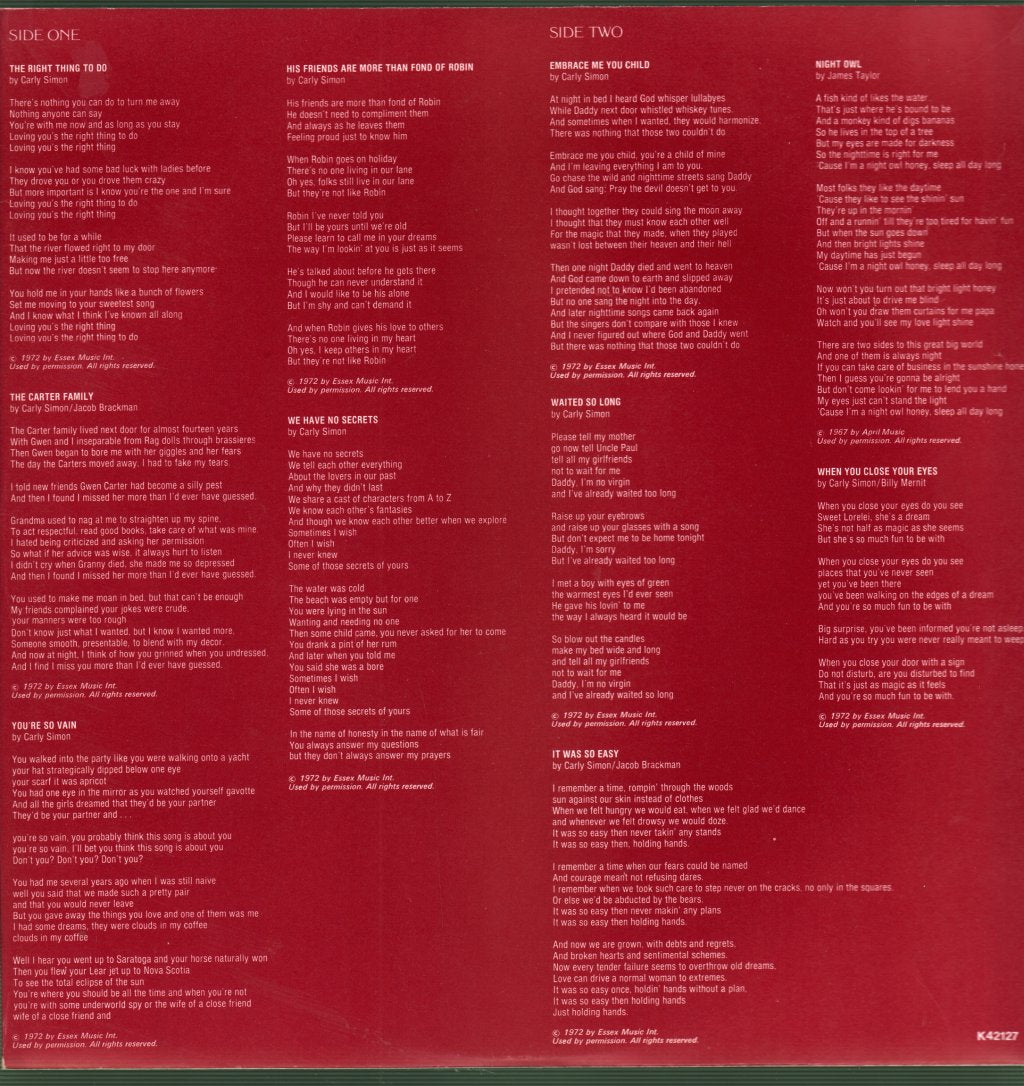 Carly Simon - No Secrets - Lp