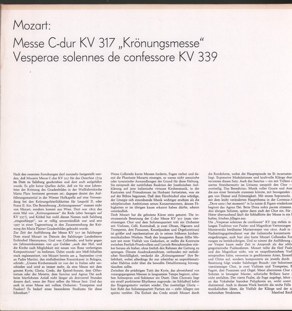 Gerhard Schmidt-Gaden / Collegium Aureum - Wolfgang Amadeus Mozart - Kronungsmesse KV 317 / Vesperae Solennes De Confessore KV 339 - Lp