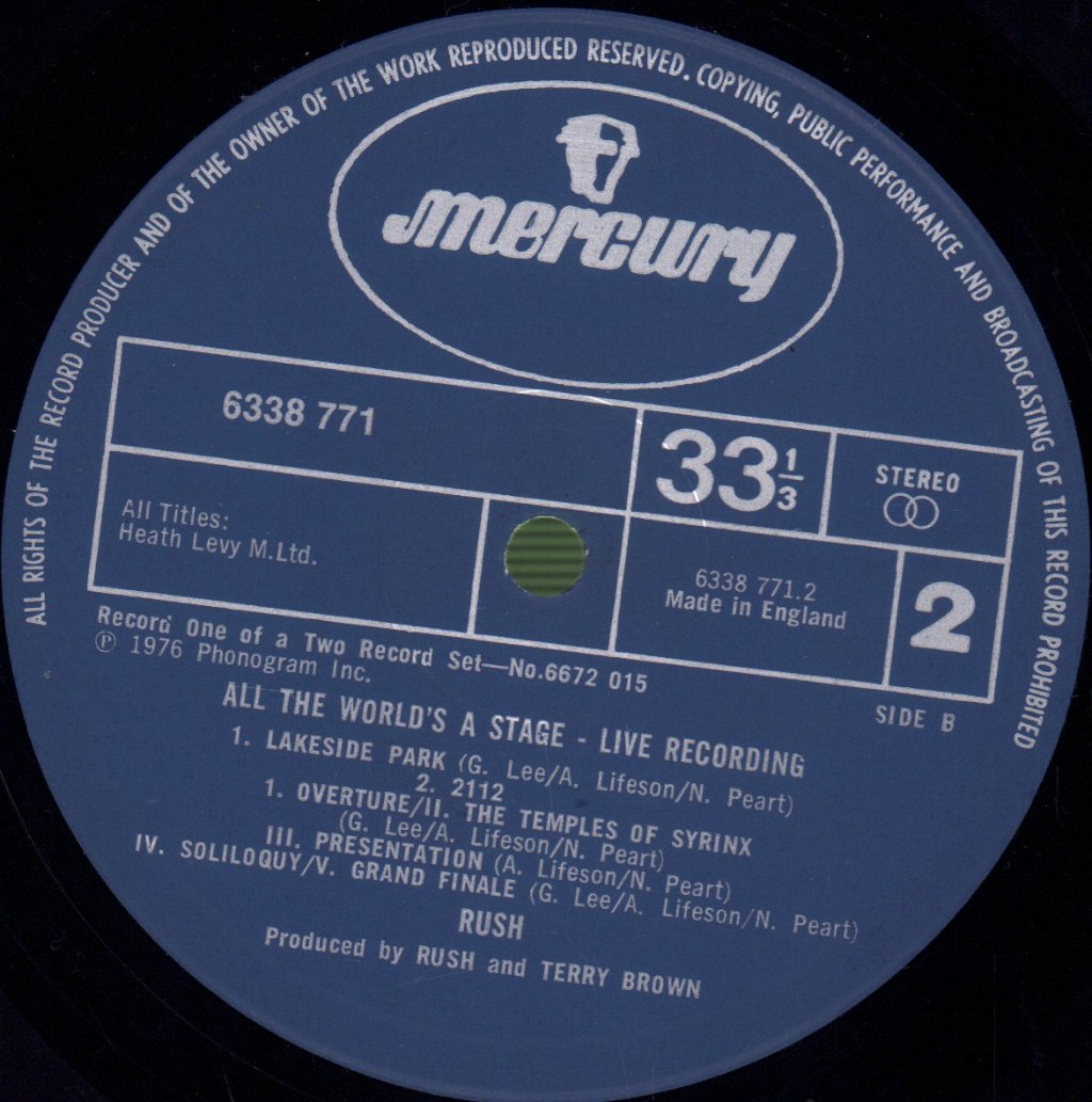 Rush - All The World's A Stage - Double Lp
