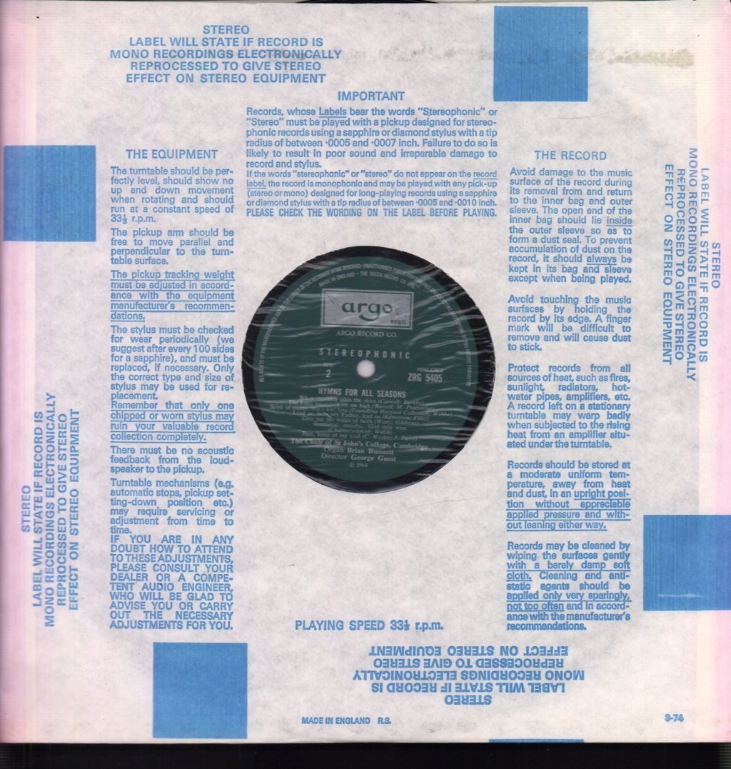 Choir Of St Johns College Cambridge - Hymns For All Seasons - Lp