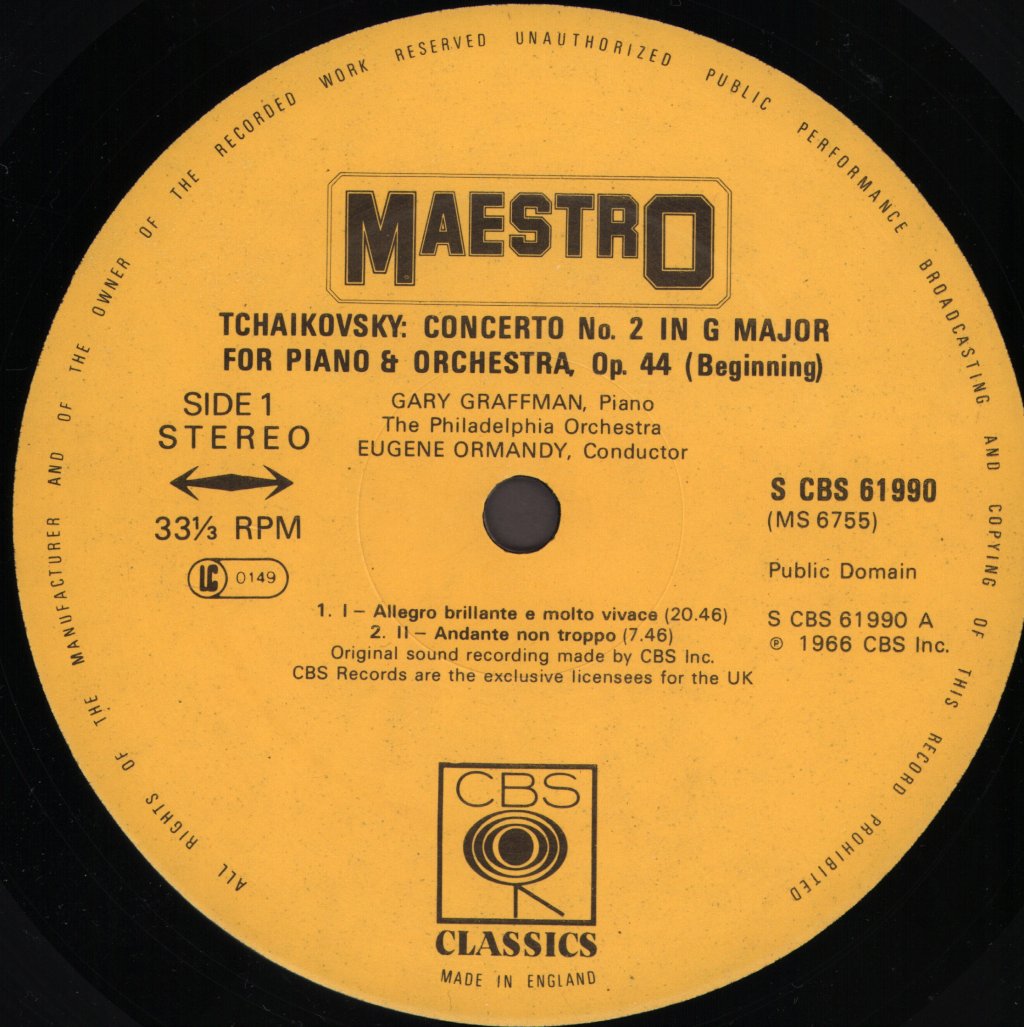 Gary Graffman / Eugene Ormandy / Philadelphia Orchestra - Tchaikovsky - Piano Concertos Nos. 2 & 3 - Lp