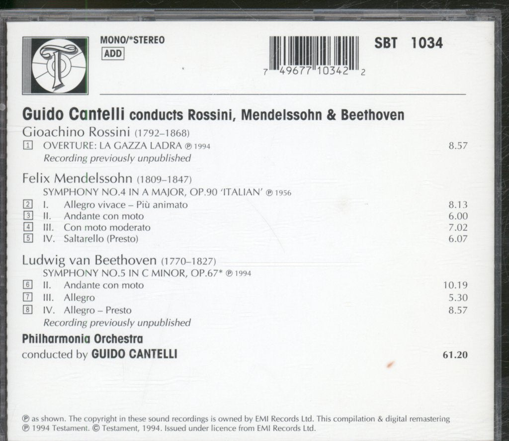 Guido Cantelli, Philharmonia Orchestra - Guido Cantelli Conducts Rossini • Mendelssohn • Beethoven - Cd
