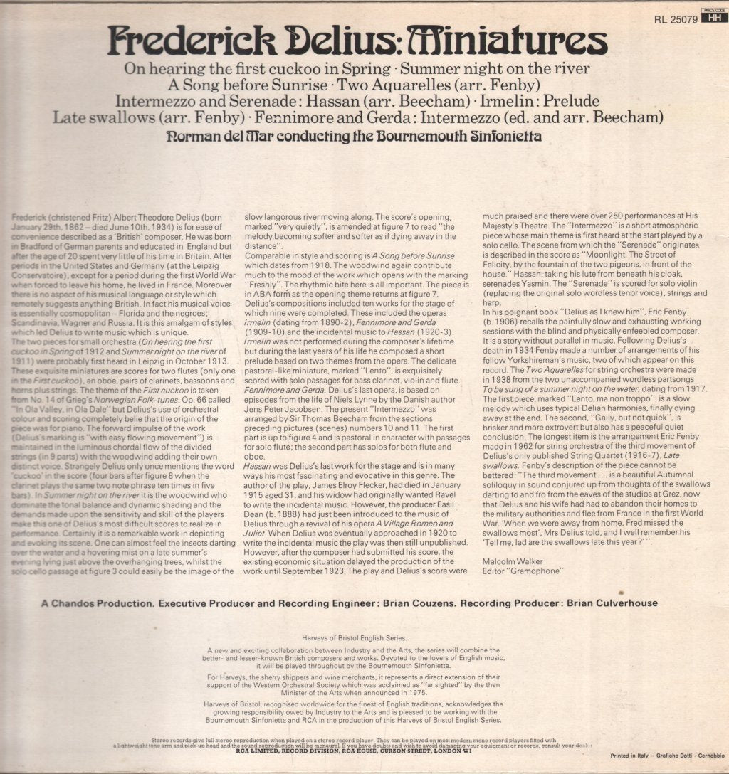 Norman Del Mar / Bournemouth Sinfonietta - Frederick Delius - Miniatures - Lp