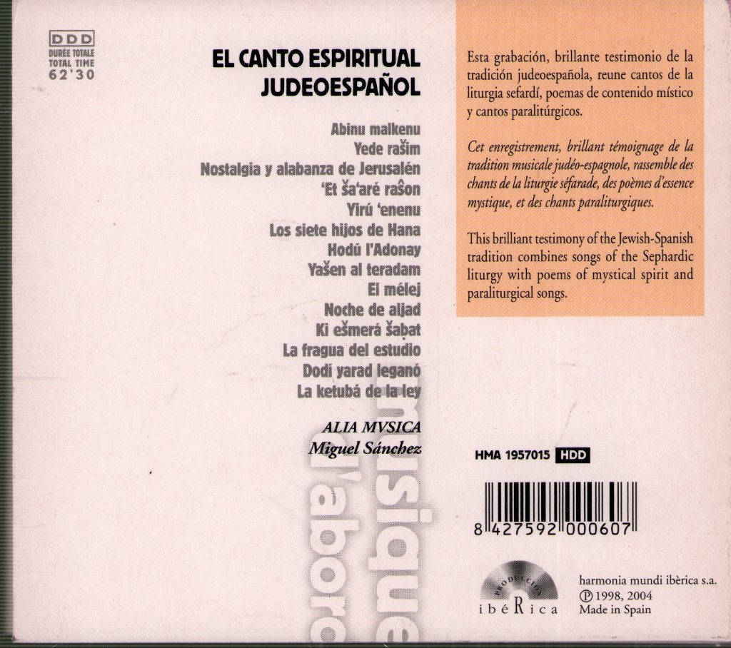 Alia Mvsica, Miguel Sánchez - El Canto Espiritual Judeoespañol - Cd