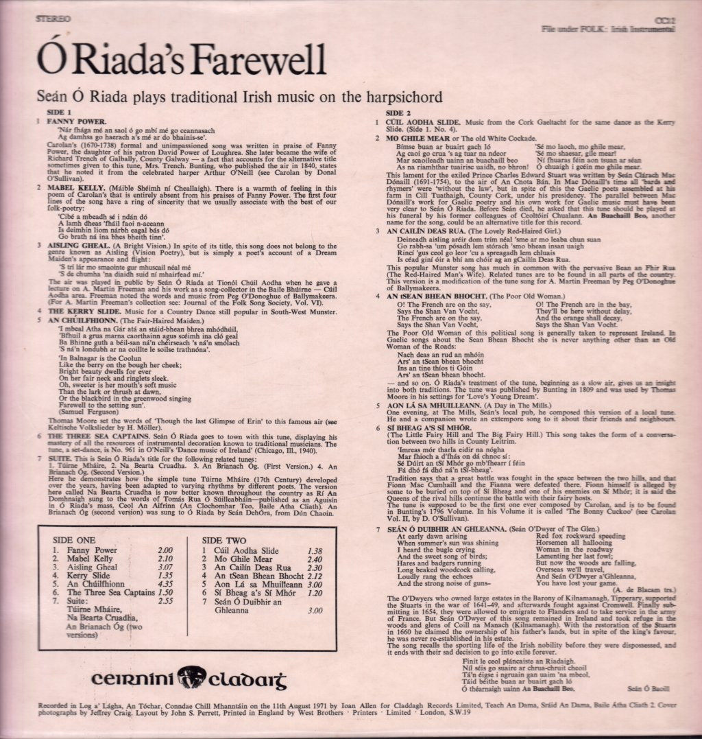 Sean O Riada - O Riada's Farewell - Lp