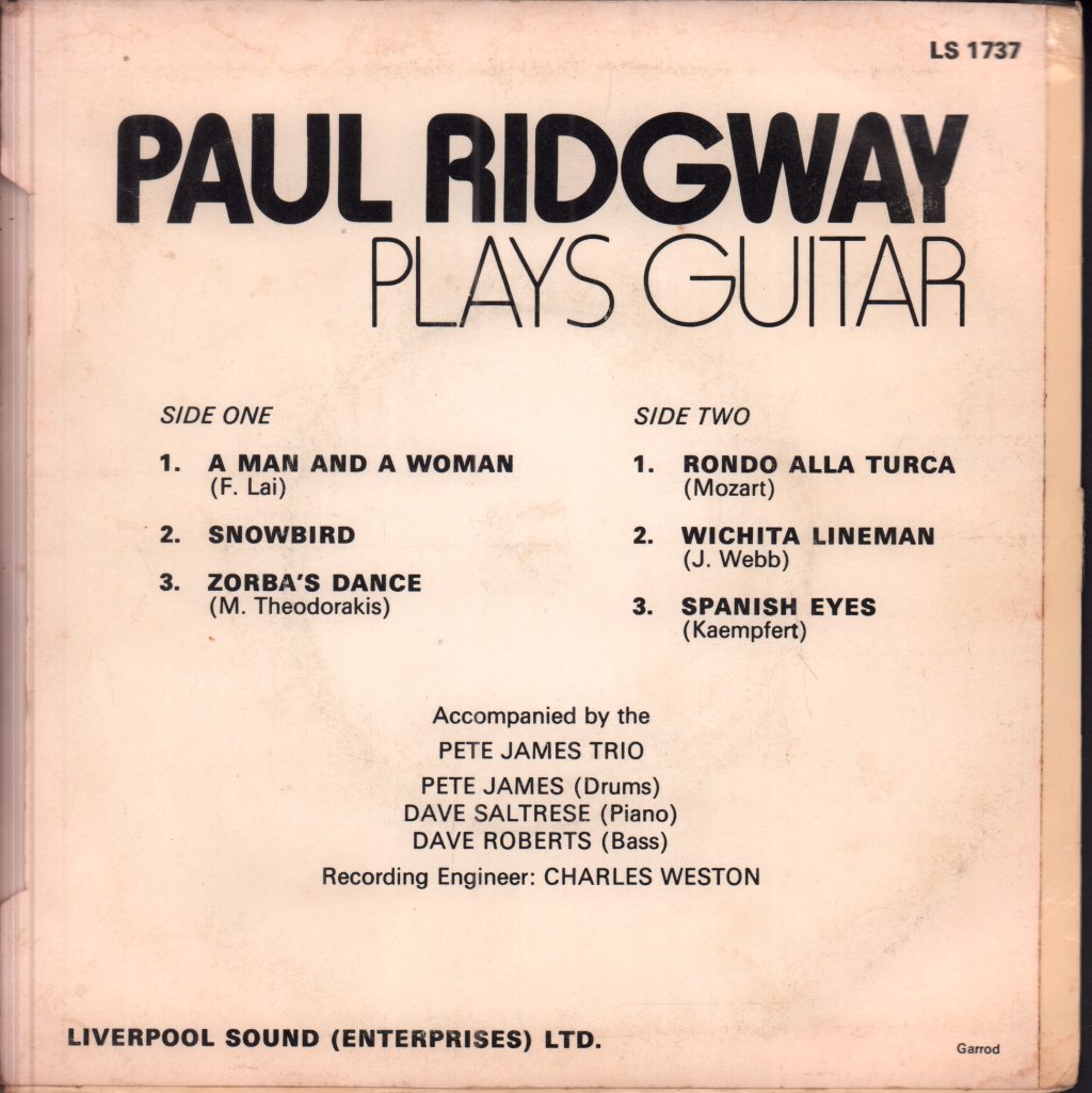 Paul Ridgway - Plays Guitar - 7 Inch