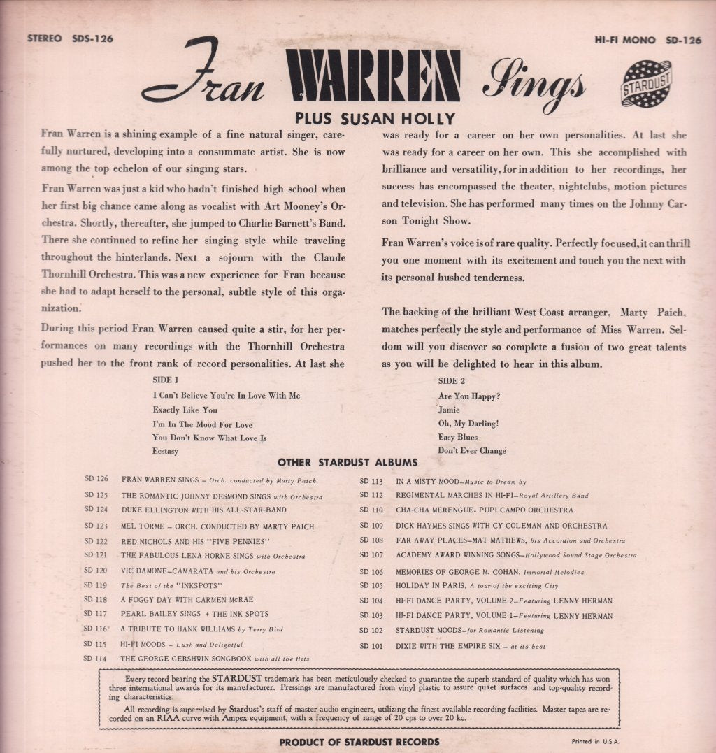 fran warren plus susan holly - Sings - Lp