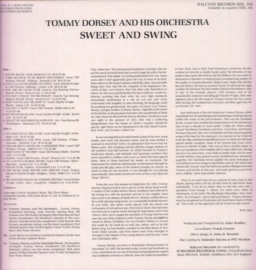 Tommy Dorsey And His Orchestra - Sweet And Swing - Lp
